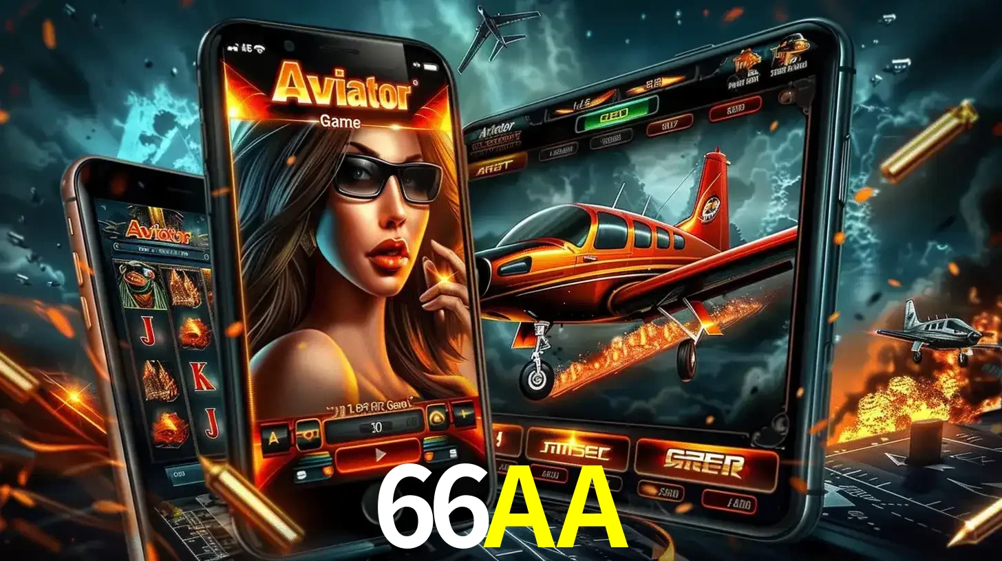 O popular jogo de apostas Aviator exibido em vários celulares e tablets, mostrando a interface emocionante e a ação de voo disponíveis para jogar agora no 66AA.