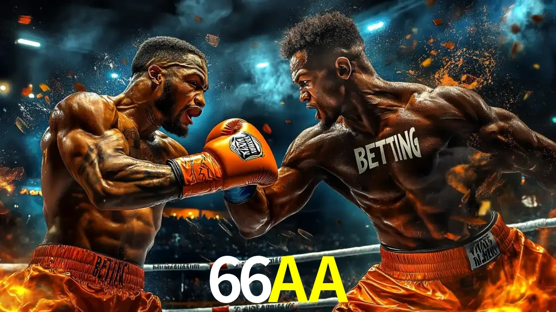 Dois boxeadores em uma luta intensa e explosiva, representando a adrenalina e as oportunidades de apostas em esportes de combate disponíveis na plataforma 66AA.