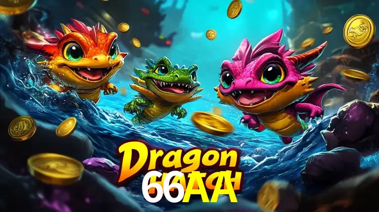 Arte promocional do jogo Dragon Hatch com três adoráveis dragões bebês nadando entre moedas de ouro, um dos slots mais divertidos para jogar no cassino 66AA.