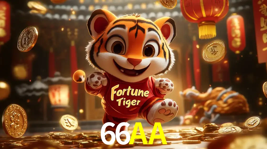 O alegre personagem do Fortune Tiger correndo sobre um caminho de moedas de ouro, simbolizando os grandes prêmios e a diversão do popular jogo de slot do 66AA.