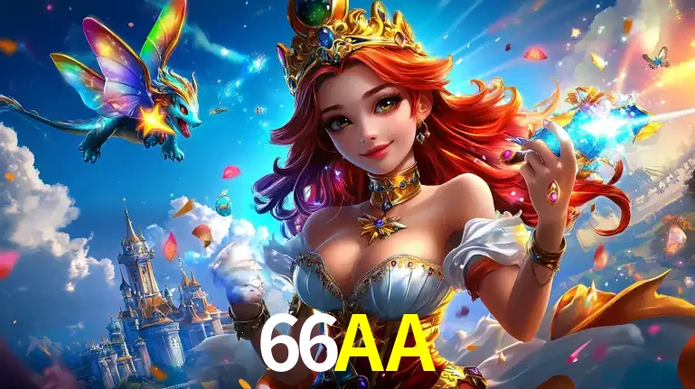 A princesa de um reino de fantasia mágico, com seu pequeno dragão, apresentando um mundo de prêmios encantados nos jogos de caça-níqueis do cassino 66AA.
